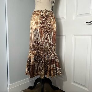 Elegant Brown Patterned A-Line Skirt